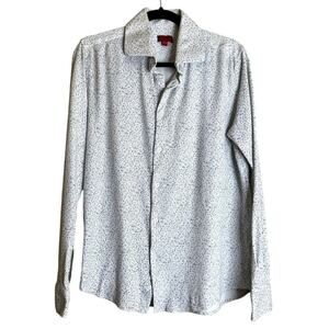 ZNT18 Dress Shirt Men's 16 Zanetti Cadiz White Print Cotton Collared Button-Up